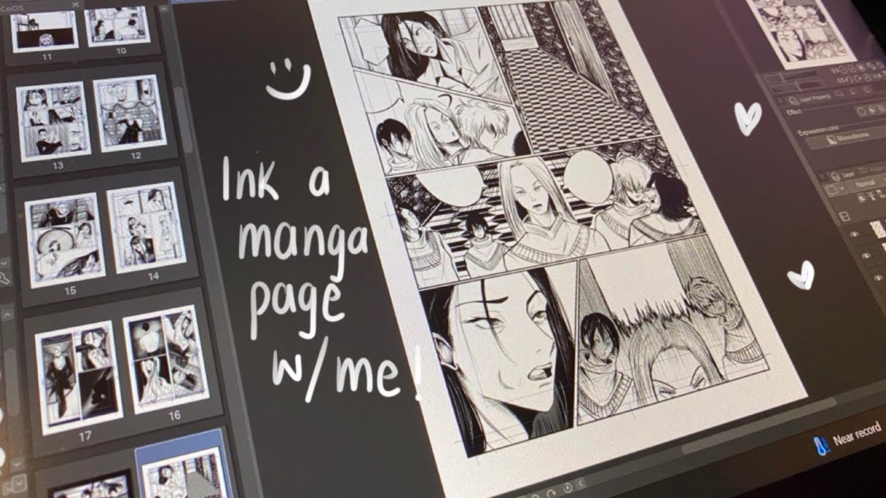 Inking a manga page  in Clip Studio Paint