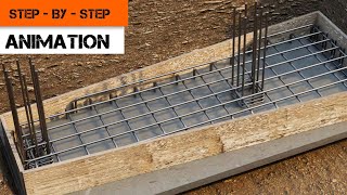 Trapezoidal Combined Footing Reinforcement (step-by-step construction animation)
