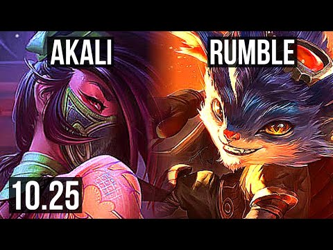 AKALI vs RUMBLE (TOP) | 7 solo kills, 400+ games, Godlike, 19/6/12 | KR Master | v10.25