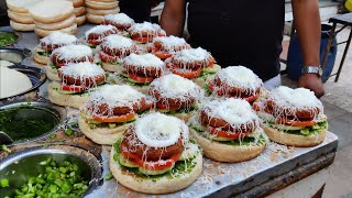 Indian Style Veg Burger | Famous Aloo Tikki Burger Making | Indian Street Food
