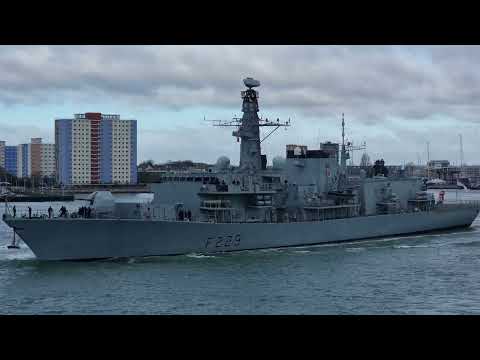 HMS Lancaster  sailing out of Portsmouth