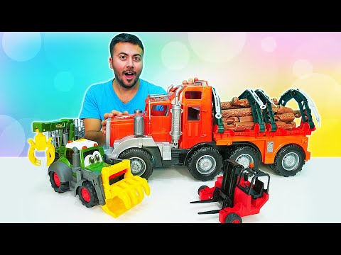 Çocuklar için araba oyunları - Oyuncak taşıyıcı arabalar ile odunları taşıyalım!