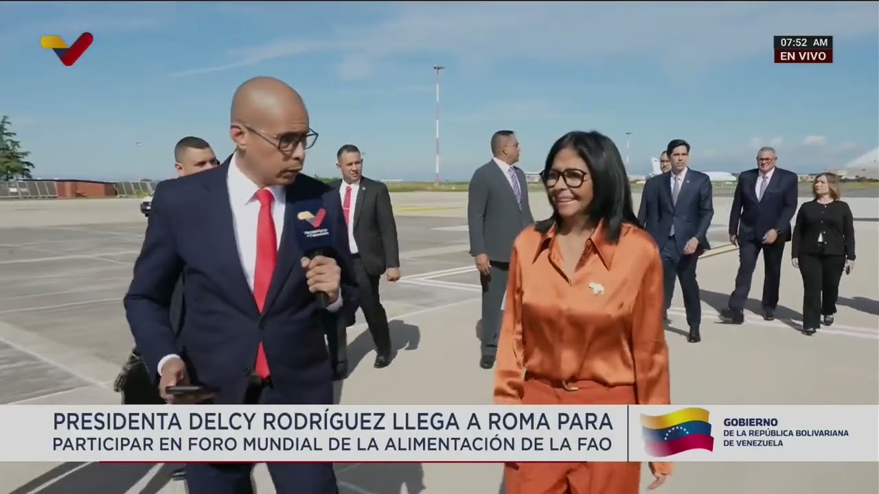 Delcy Rodríguez llega a Roma para Foro Mundial de Alimentación de la FAO