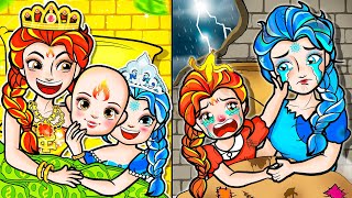 [🐾paper dolls🐾] 24 Hours Life Swap Between Rich Fire Girl and Poor Ice Girl | Rapunzel Family 놀이 종이