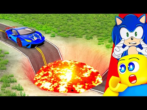 100 Sonic Cars vs Giant Lava Pit