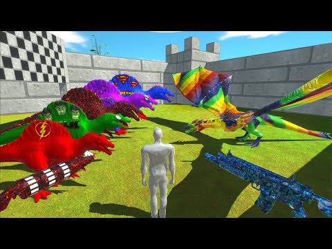 Spinosaurus Dc Marvel Superheroes Vs FPS Avatar vs Dragon Rainbow - Animal Revolt Battle Simulator