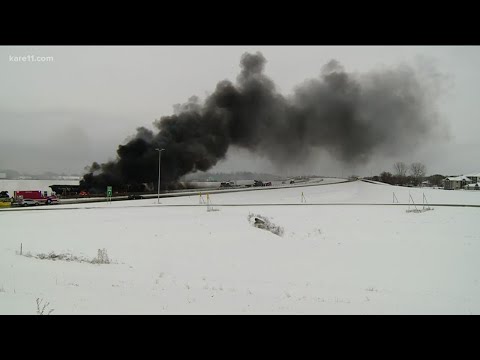 Fiery pileup shuts down parts of Interstate 94 near Monticello