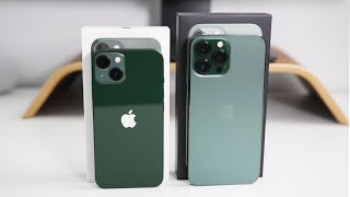 Apple iPhone 13 Pro Max and Apple iPhone 13 in Green - Unboxing and Comparison