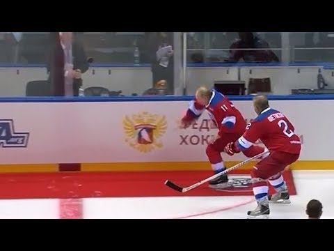 Vladimir Putin falls after ice hockey match