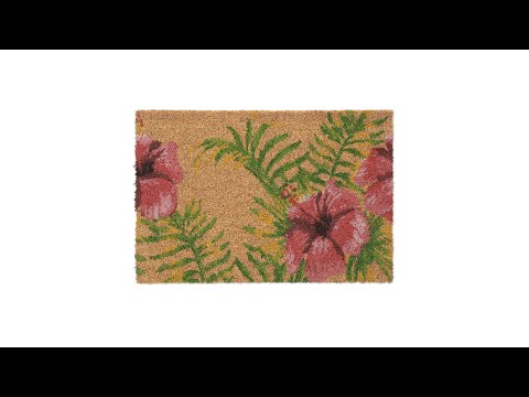 Paillasson coco avec motif tropical Beige - Vert - Rose foncé - Fibres naturelles - Matière plastique - 60 x 2 x 40 cm