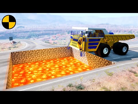 Cars VS - Cars vs Giant Minecraft Lava Pit 😱 BeamNG.Drive