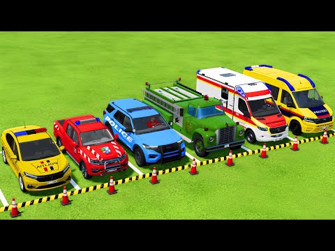 TRANSPORTING POLICE CARS, FIRE DEPARTMENT, AMBULANCE VEHICLES WITH MAN TRUCKS ! Farming Simulator 25