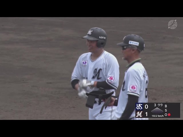 【ファーム】先制!! マリーンズ・石垣雅海 初球を振り抜きタイムリーヒットを放つ!! 2025年7月6日 千葉ロッテマリーンズ 対 東京ヤクルトスワローズ