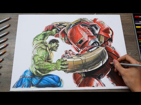 Marvel Drawing - Final Battle Hulk vs Hulkbuster | Timelapse 4k