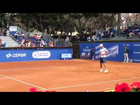 Dominic Thiem hitting two winning serves vs Steven Diez [HD] - Barcelona Open Banc Sabadell 2014