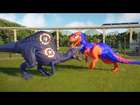 SpiderMan Indominus Rex VS Captain America Spinosaurus (Jurassic World Evolution 2)