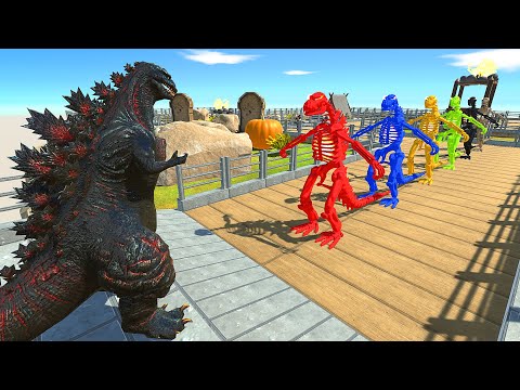 Shin Godzilla Barracks Death Run vs Colored Godzilla Skeleton - Animal Revolt Battle Simulator