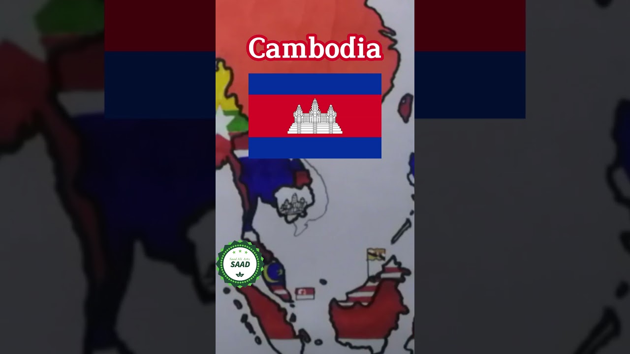 Cambodia flag map drawing | ផែនទីទង់ជាតិកម្ពុជា។