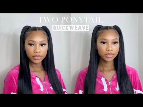HOW TO: Two Ponytail Half Up Half Down Quick Weave