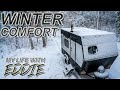 WINTER CAMPING in a DIY CAMPER TRAILER using only a WOOD STOVE for HEAT