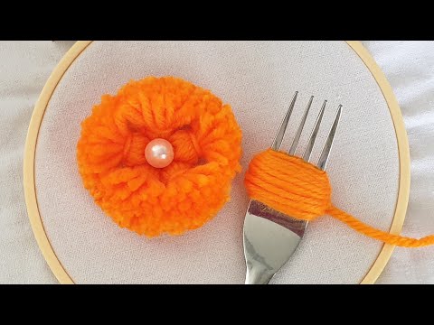Super Easy Woolen Flower Making with Fork - Amazing Hand Embroidery Design Trick - Sewing Hack