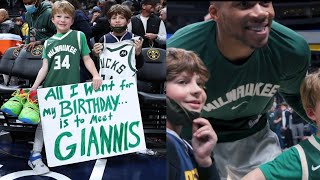Giannis Antetokounmpo Give His Jersey and Shoes to the Birthday Kid's Fan in Denver
