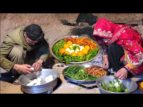 Winter Cave Life in Afghanistan | Young Mother Traditional Cooking Food in Cave Like 2000 Years Ago.