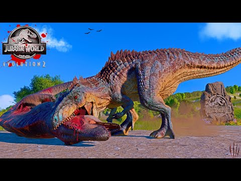 GIGANOTOSAURUS vs T-REX & ACROCANTHOSAURUS Fighting in Jurassic World Evolution 2 |Dinosaurs Battle|