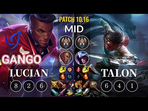 CGA Gango Lucian vs Talon Mid - KR Patch 10.16