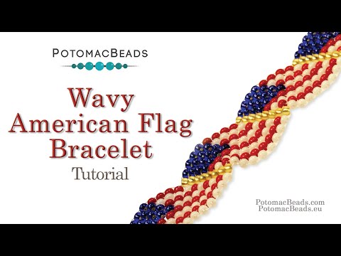 Seed Beading 386   Wavy American Flag Bracelet
