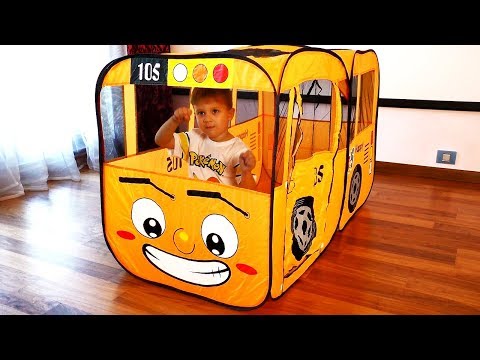 Roma and Diana Pretend play with School Bus Tent Roma and Diana Pretend play with School Bus Tent