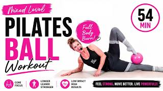54-Min Pilates Ball Workout | Full Body Pilates Mat Workout for Strength & Core