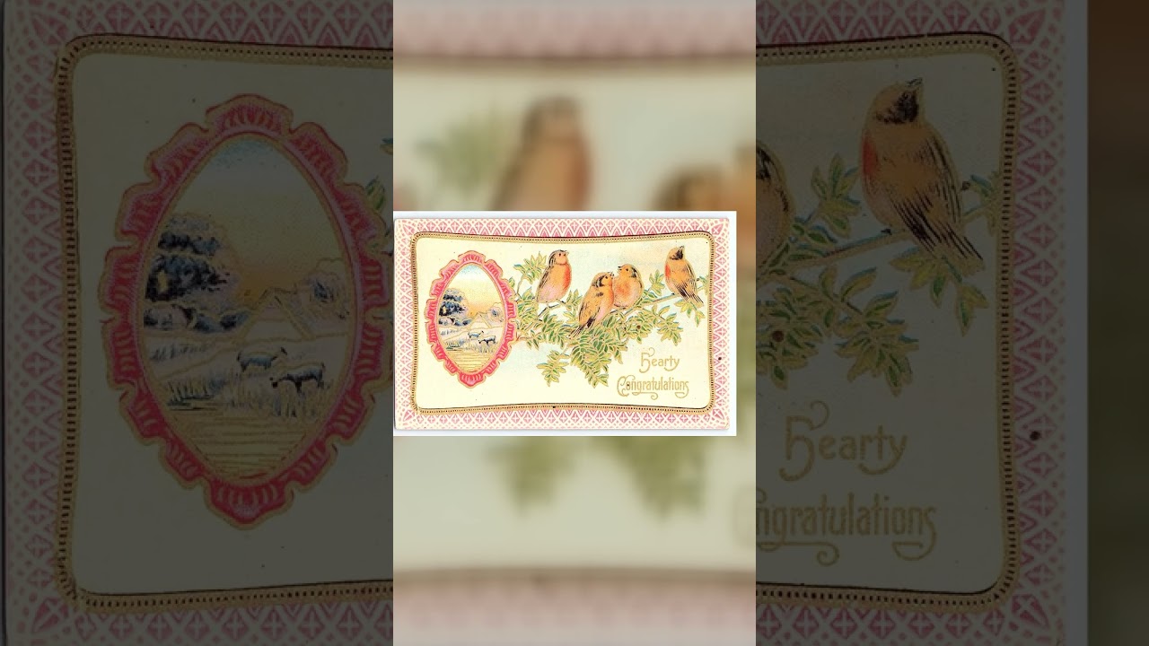 Hearty Congratulations, Divided Back Postcard, Birds and Landscape, 1912 Video