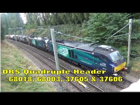 DRS's 68018, 68003, 37605 & 37606 Quadruple Header 6M63 Past Pleck Park