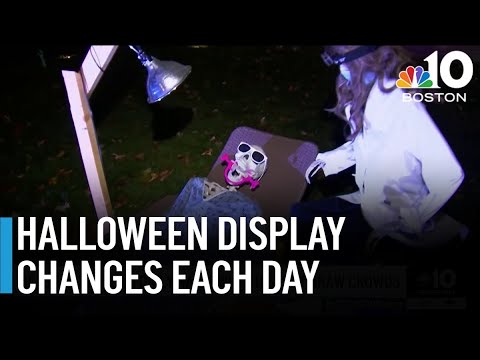 Needham family's daily Halloween display draws crowds - YouTube