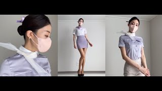 (4K) 승무원 룩북녀 이블린의 유니폼 + 스타킹 코디 / Stewardess Lookbook / Flight Attendant Stockings