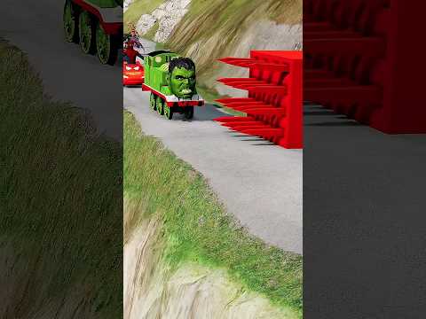 car van 2 bollard chain crush – beamng.drive #artbeamngdrive