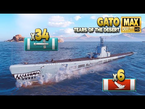 Submarine Gato on map Tears of the Desert - World of Warships