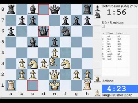 Chess World.net: LIVE Blitz #1100 vs Botvitrosian (GM) (2167) - Vienna game (C25) - Scalp Alert!