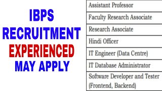 IBPS RECRUITMENT FOR HINDI OFFICER AND VARIOUS POSTS