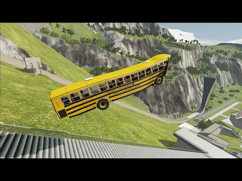 Cars and Buses vs Dangerous Stairs | Stairs Jumps Down – BeamNG.Drive  #carvsDangerousstairs