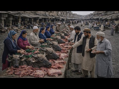 🇦🇫 Afghanistan’s Unique Bridge Market – Buffalo Meat and Local Culture | 4K Walking Tour