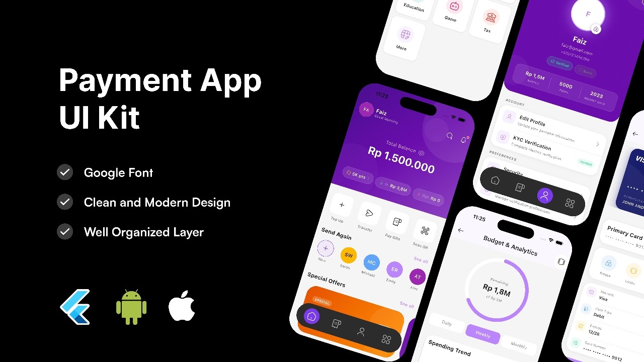 Flutter Payment App UI Kit | Modern Banking & Fintech Mobile App Template 2026