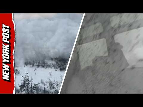 Terrifying Moment Avalanche Slams Train in the Swiss Alps