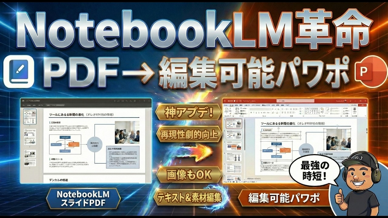 【神アプデ】NotebookLMのPDF➔パワポ変換が劇的進化！再現品質劇的向上＆新機能「Text Onlyモード」搭載。画像からも変換可能に！
