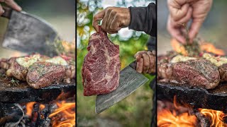 🔥 HOT STONE Ribeye Steak with Compound Butter | Outdoor ASMR Cooking