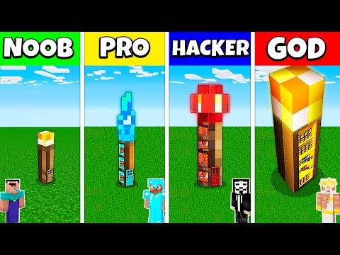 Minecraft Battle: NOOB vs PRO vs HACKER vs GOD: INSIDE TORCH HOUSE BASE BUILD CHALLENGE / Animation