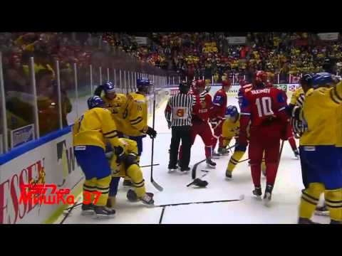 Brawl Sweden U20 vs Russia U20 Robert Hagg, Jesper Pettersson vs Nikita Zadorov, Andrey Mironov