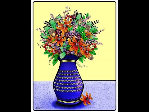 The Vase - Blue Vase & Flowers Coloring Page by Aleta