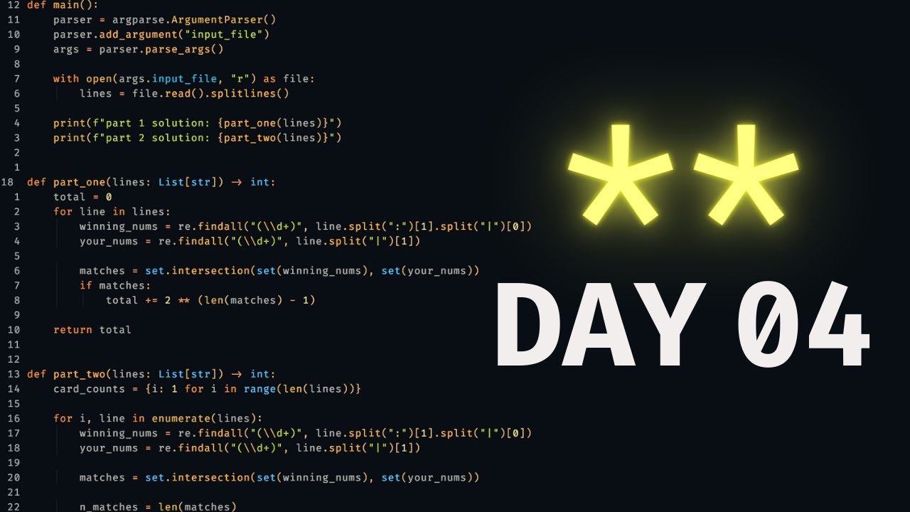 Advent of Code 2023 - Day 4 Livecoding and Solution Walkthrough (Python)